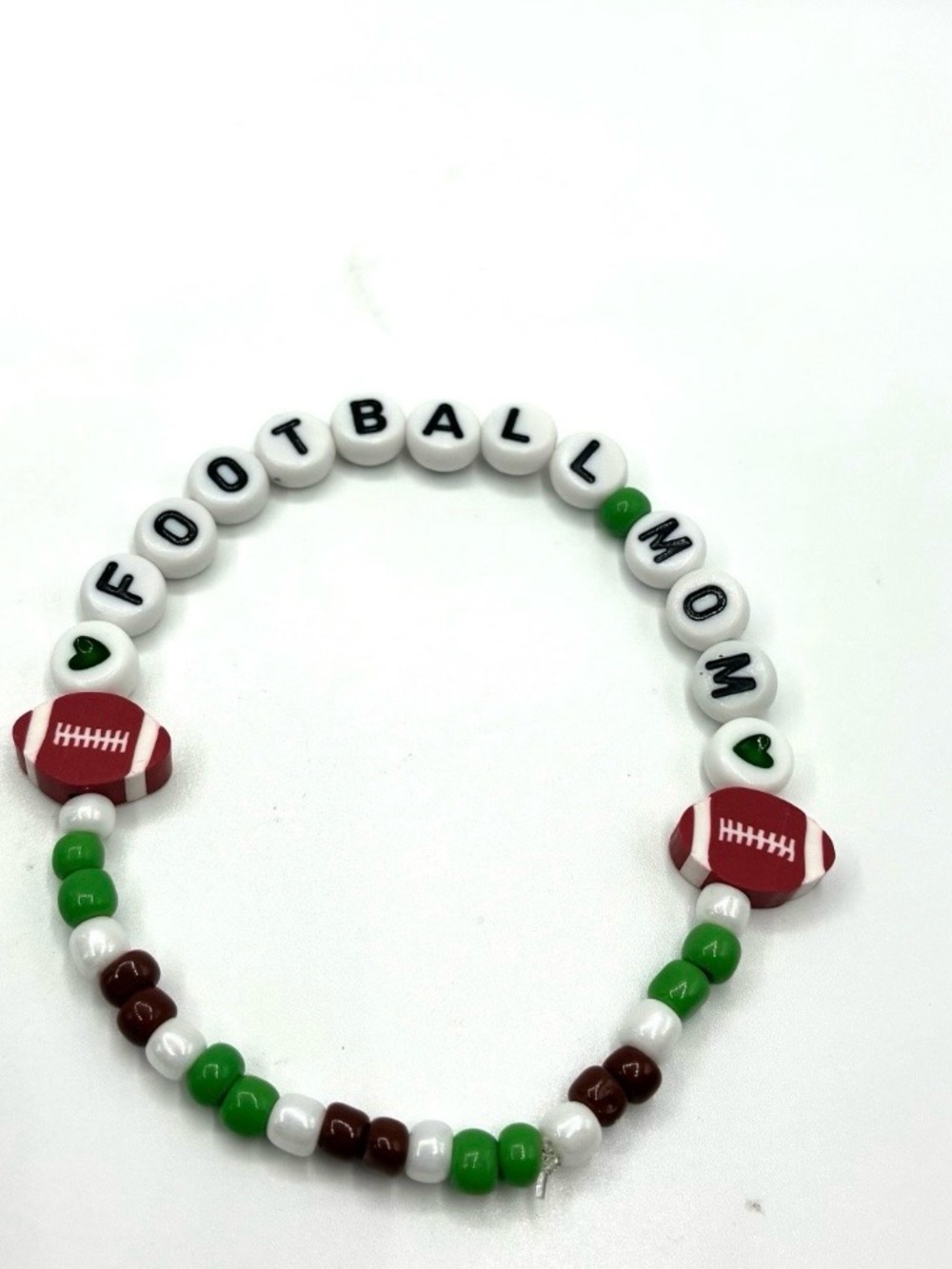 Football Mom Beaded Stretch Bracelet - Green, White & Brown